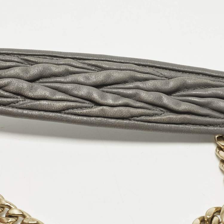Pre Owned Miu Miu Confidential Grey Matelassé Leather Shoulder Bag