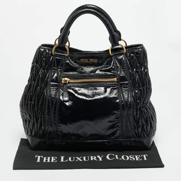Pre Owned Miu Miu Black Matelassé Patent Leather Tote
