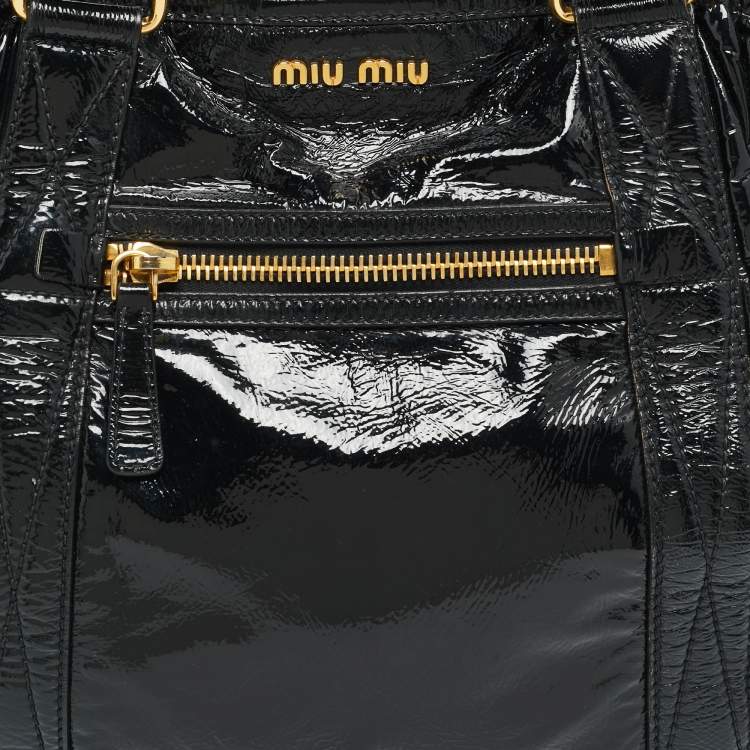 Pre Owned Miu Miu Black Matelassé Patent Leather Tote