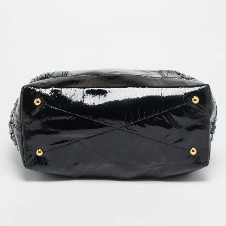 Pre Owned Miu Miu Black Matelassé Patent Leather Tote