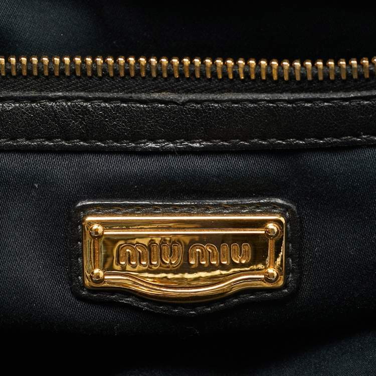 Pre Owned Miu Miu Black Matelassé Patent Leather Tote