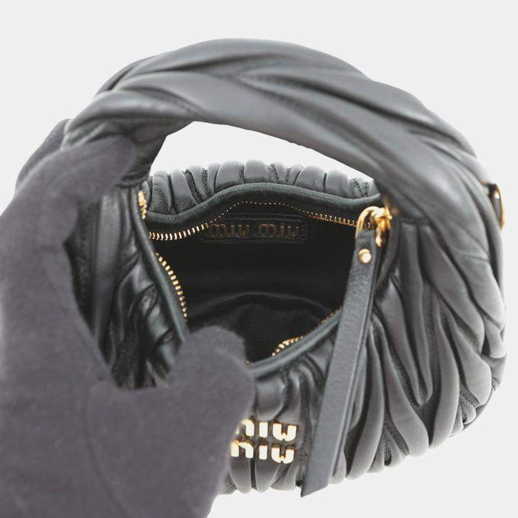 Pre Owned Miumiu Wonder Black Leather 2Way Shoulder Bag 