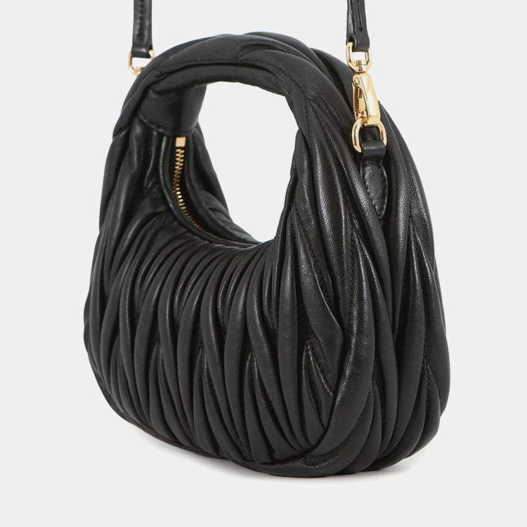 Pre Owned Miumiu Wonder Black Leather 2Way Shoulder Bag 