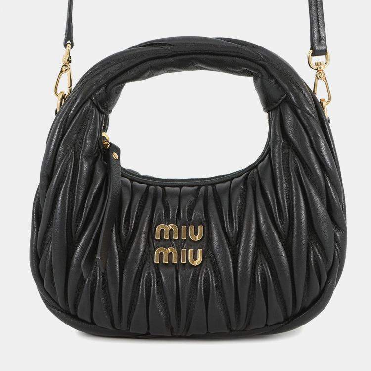 Pre Owned Miumiu Wonder Black Leather 2Way Shoulder Bag 