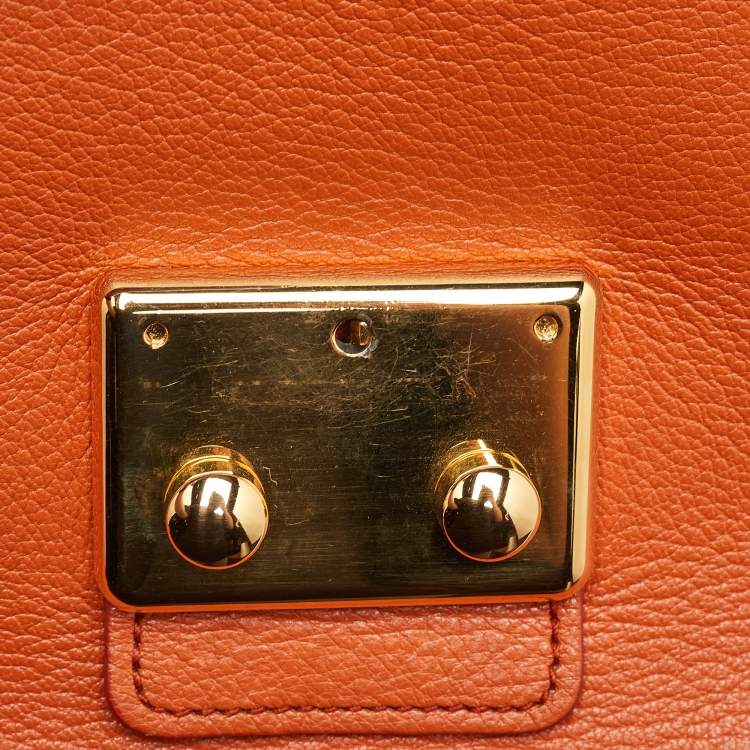 Pre Owned حقيبة ميو ميو جلد مادراس برتقالي بقفل ضاغط بقلاب بيد علوية