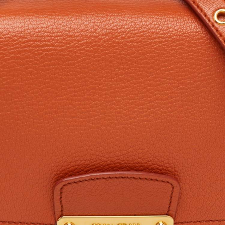 Pre Owned حقيبة ميو ميو جلد مادراس برتقالي بقفل ضاغط بقلاب بيد علوية