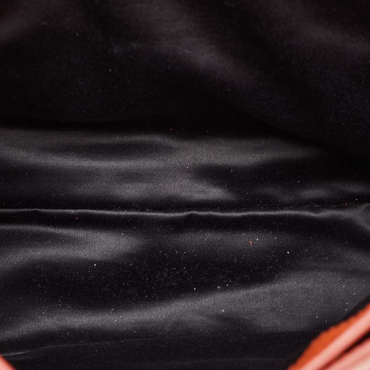 Pre Owned حقيبة ميو ميو جلد مادراس برتقالي بقفل ضاغط بقلاب بيد علوية