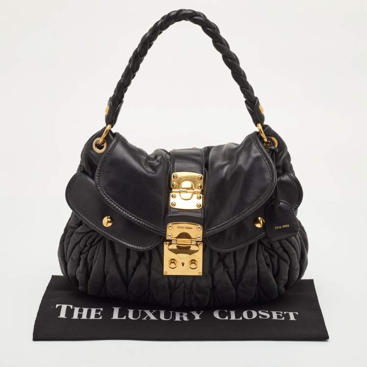 Pre Owned Miu Miu Coffer Black Matelasse Leather Hobo