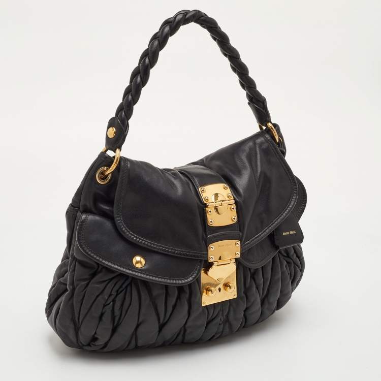 Pre Owned Miu Miu Coffer Black Matelasse Leather Hobo