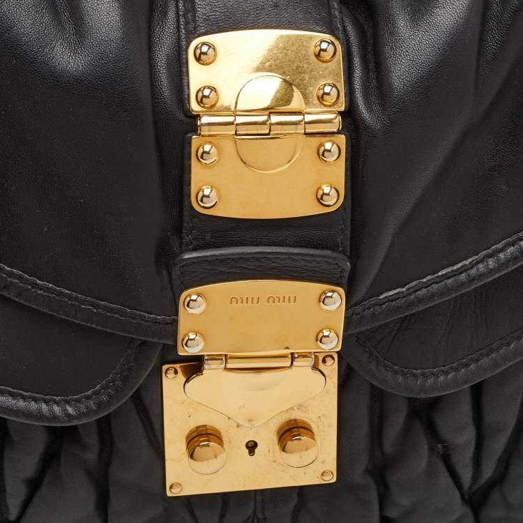 Pre Owned Miu Miu Coffer Black Matelasse Leather Hobo