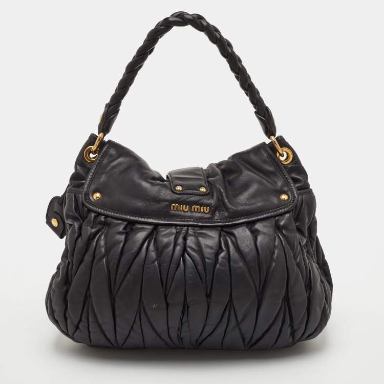 Pre Owned Miu Miu Coffer Black Matelasse Leather Hobo