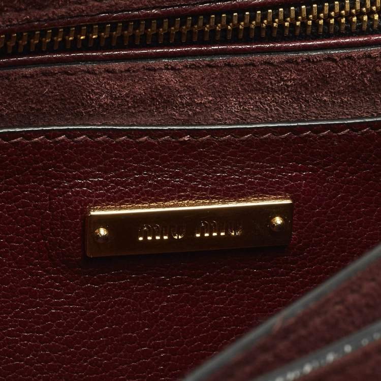 Pre Owned Miu Miu Pushlock Flap Burgundy Madras Leather Top Handle Bag