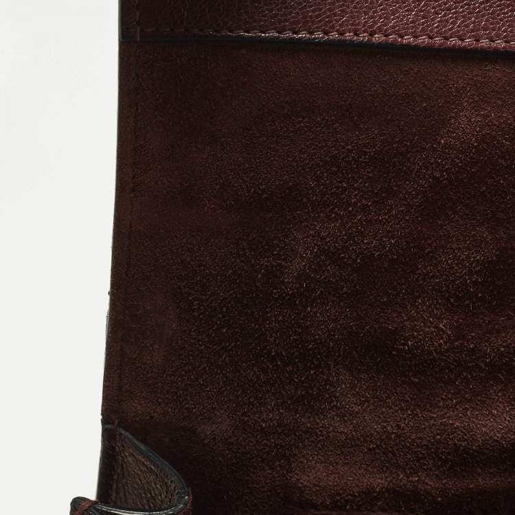 Pre Owned Miu Miu Pushlock Flap Burgundy Madras Leather Top Handle Bag