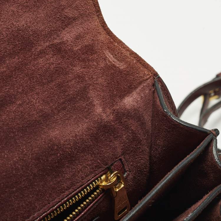 Pre Owned Miu Miu Pushlock Flap Burgundy Madras Leather Top Handle Bag