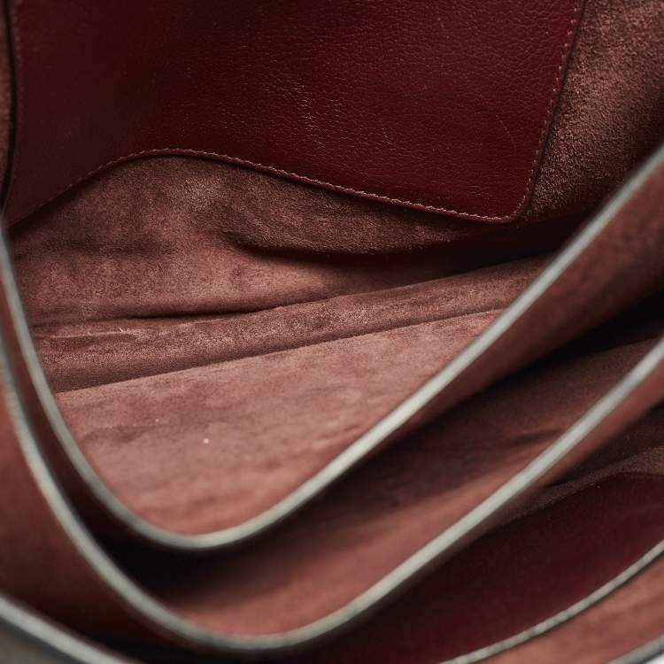 Pre Owned Miu Miu Pushlock Flap Burgundy Madras Leather Top Handle Bag