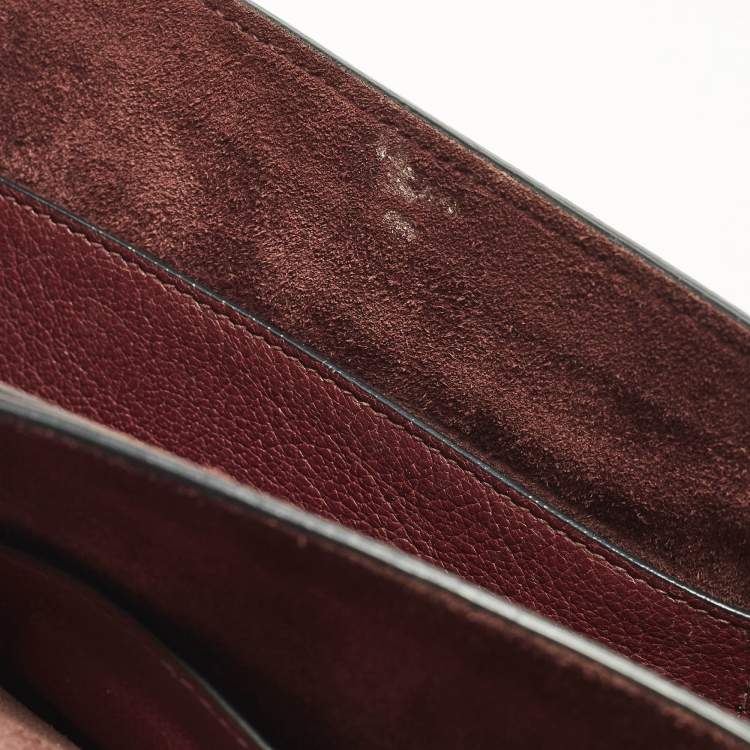 Pre Owned Miu Miu Pushlock Flap Burgundy Madras Leather Top Handle Bag