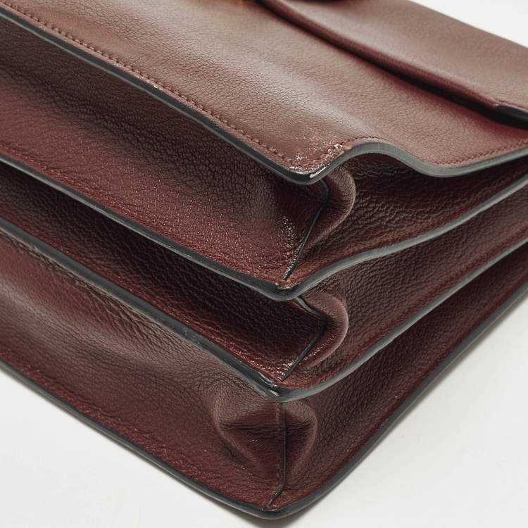 Pre Owned Miu Miu Pushlock Flap Burgundy Madras Leather Top Handle Bag