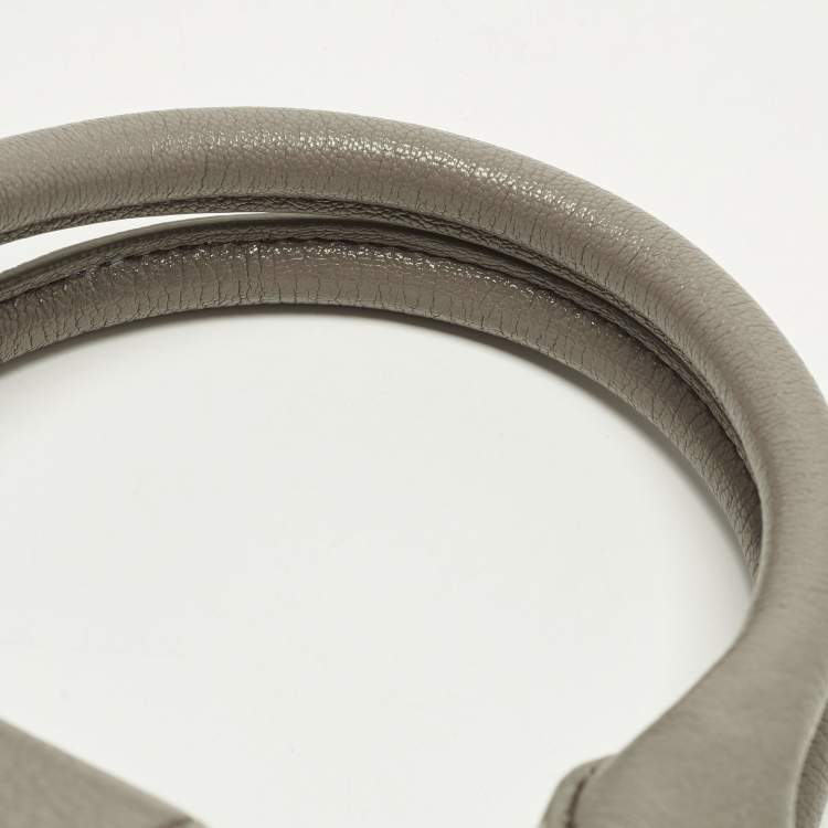 Pre Owned Miu Miu Pushlock Grey Madras Leather Tote