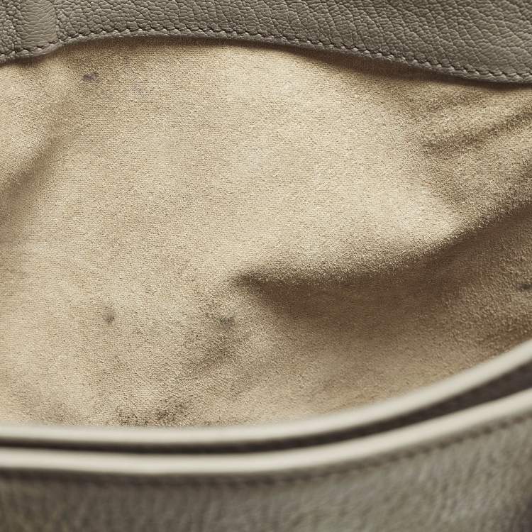 Pre Owned Miu Miu Pushlock Grey Madras Leather Tote