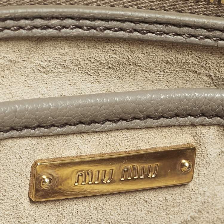 Pre Owned Miu Miu Pushlock Grey Madras Leather Tote