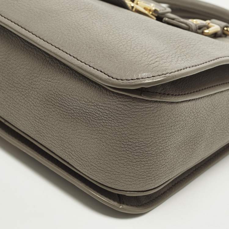 Pre Owned Miu Miu Pushlock Grey Madras Leather Tote