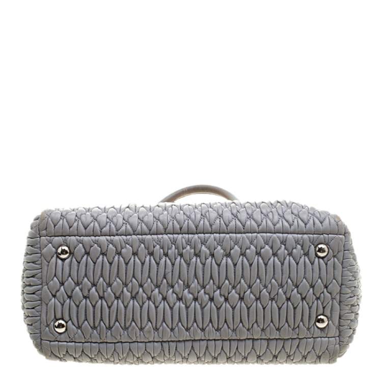 Pre Owned Miu Miu Grey Matelassé Nappa Leather Crystal Tote
