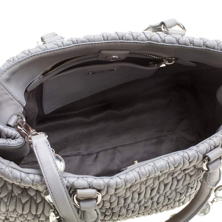Pre Owned Miu Miu Grey Matelassé Nappa Leather Crystal Tote