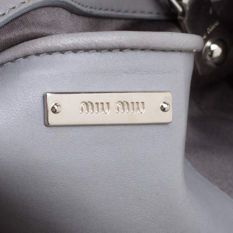 Pre Owned Miu Miu Grey Matelassé Nappa Leather Crystal Tote