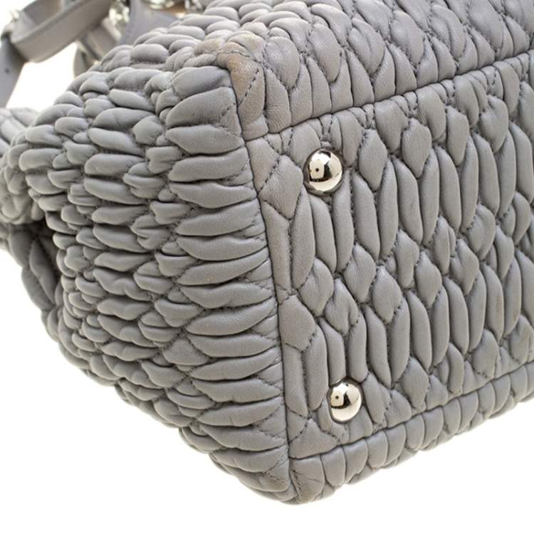 Pre Owned Miu Miu Grey Matelassé Nappa Leather Crystal Tote