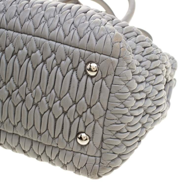 Pre Owned Miu Miu Grey Matelassé Nappa Leather Crystal Tote