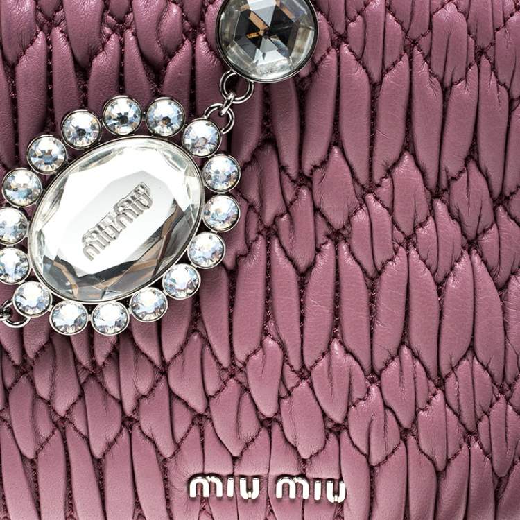 Pre Owned Miu Miu Bubble Gum Matelasse Leather Crystal Crossbody Bag
