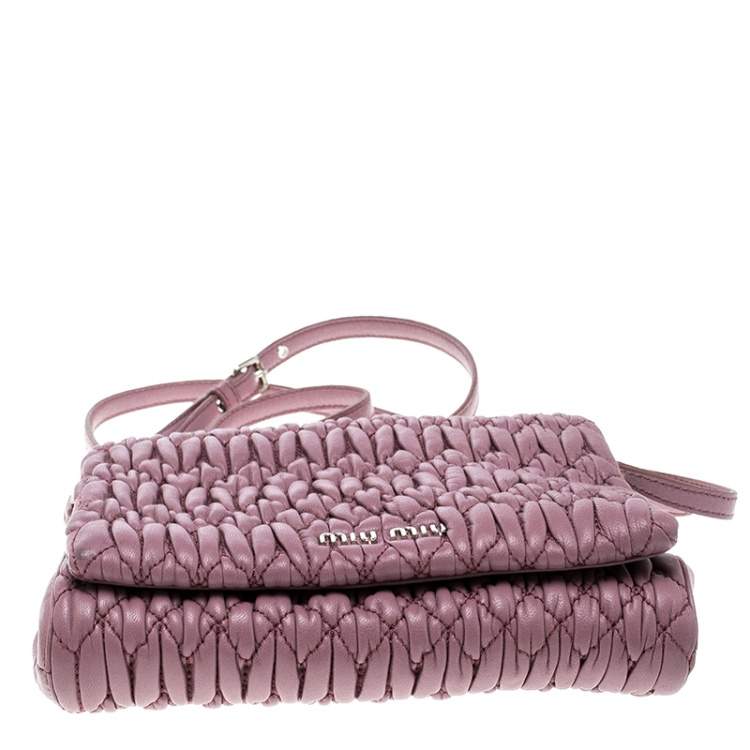 Pre Owned Miu Miu Bubble Gum Matelasse Leather Crystal Crossbody Bag