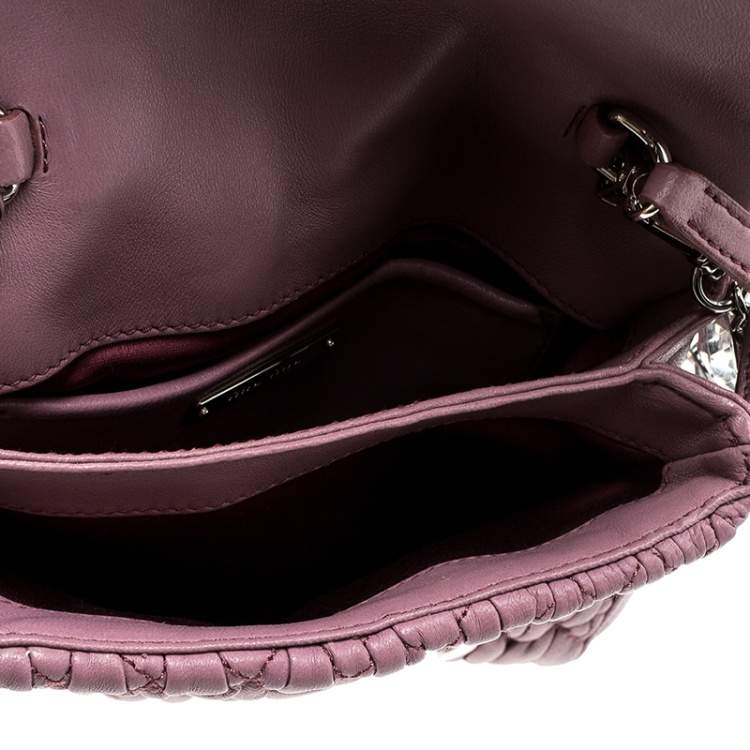 Pre Owned Miu Miu Bubble Gum Matelasse Leather Crystal Crossbody Bag