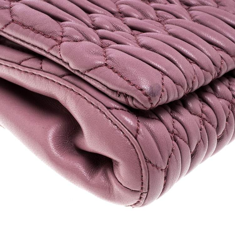 Pre Owned Miu Miu Bubble Gum Matelasse Leather Crystal Crossbody Bag