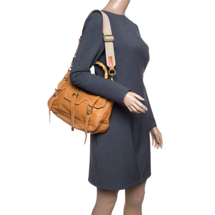 Miu Miu Camel Leather Bamboo Handle Satchel