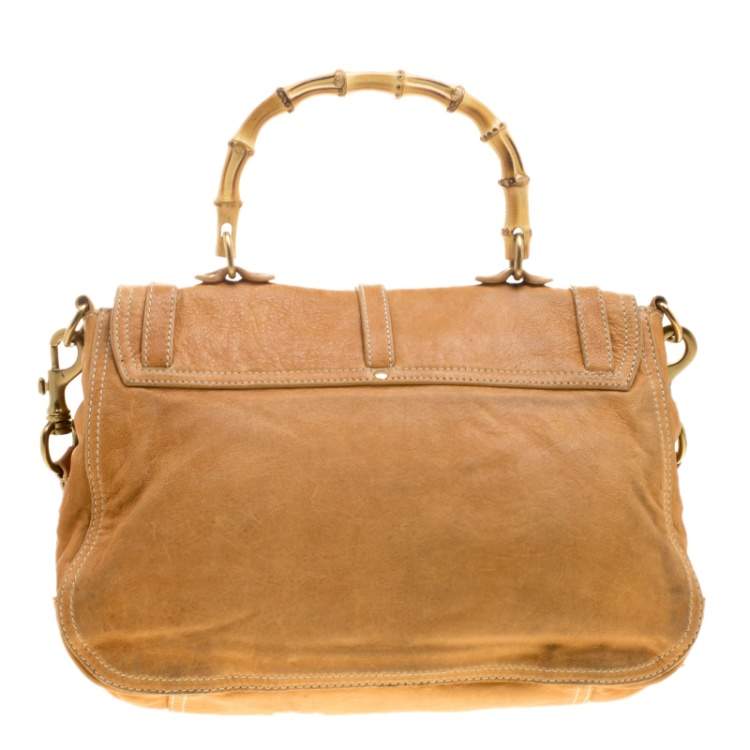 Miu Miu Camel Leather Bamboo Handle Satchel