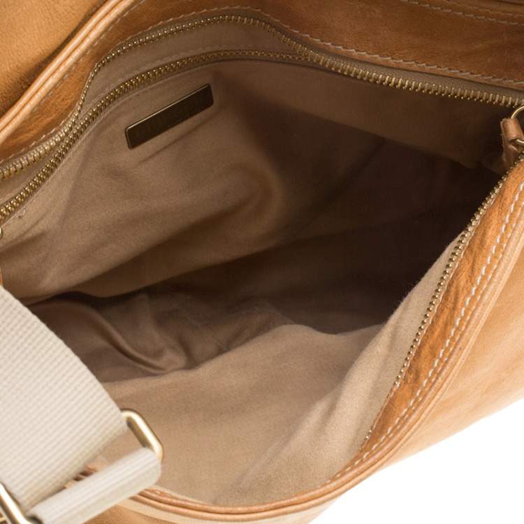 Miu Miu Camel Leather Bamboo Handle Satchel