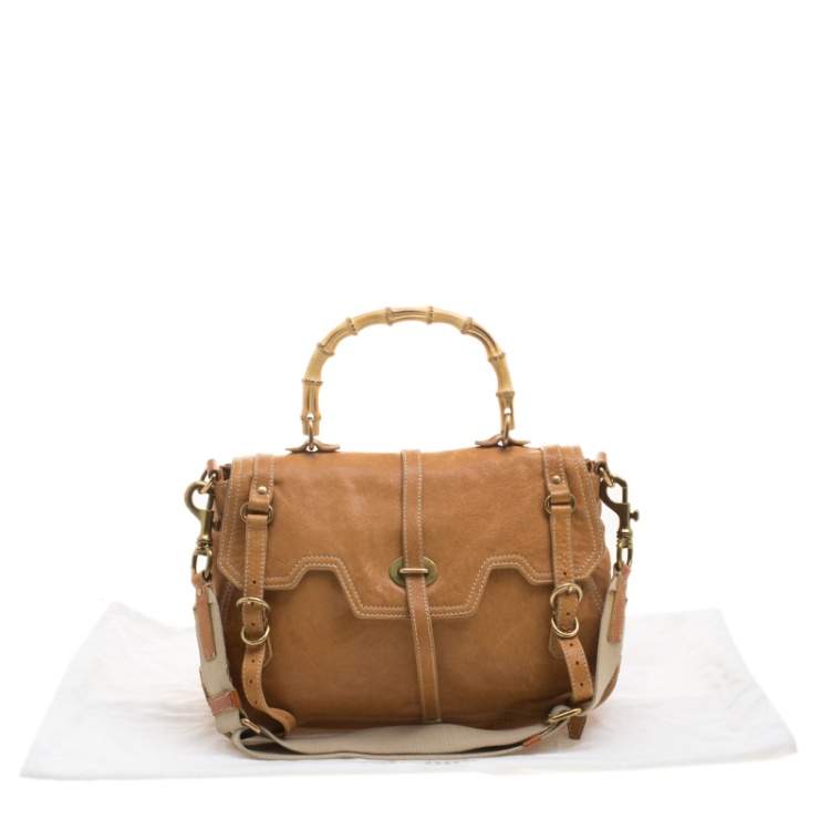 Miu Miu Camel Leather Bamboo Handle Satchel