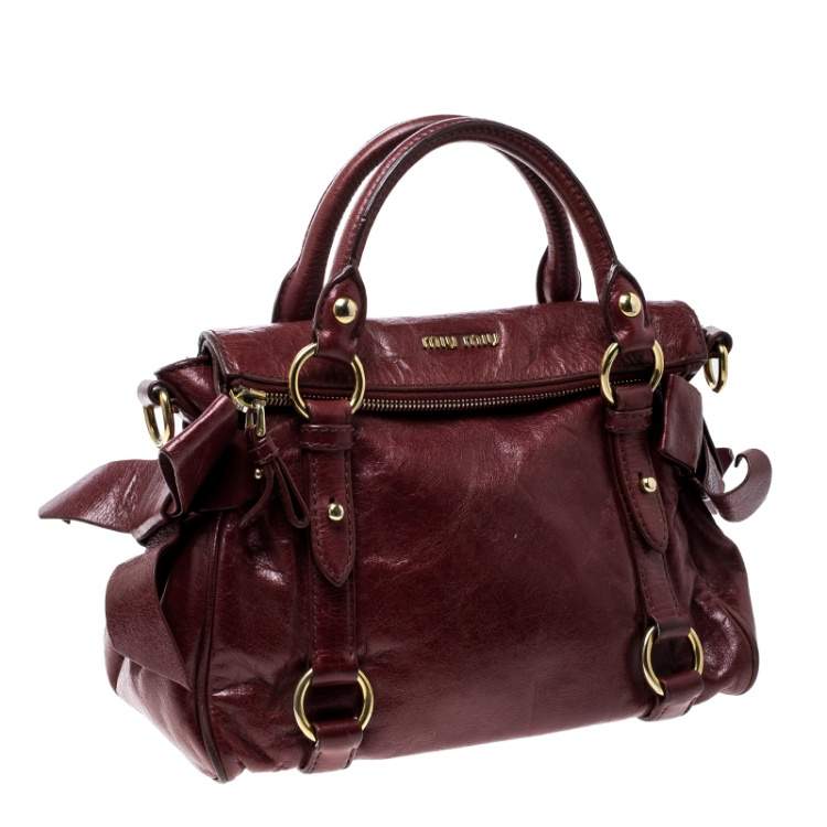 Pre Owned Miu Miu Red Vitello Lux Leather Bow Top Handle Bag