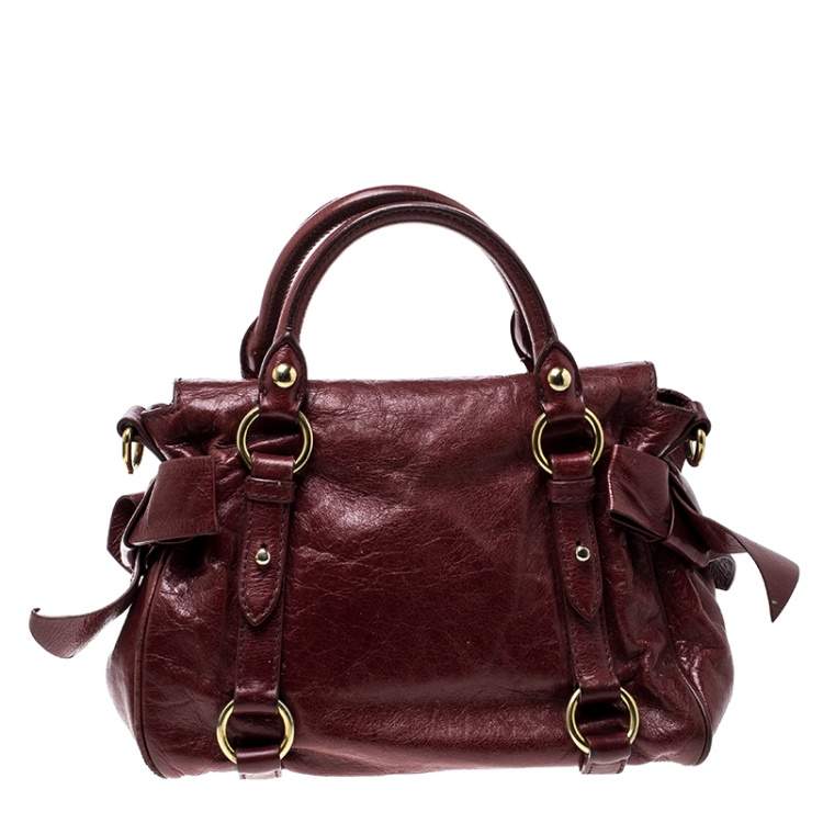 Pre Owned Miu Miu Red Vitello Lux Leather Bow Top Handle Bag