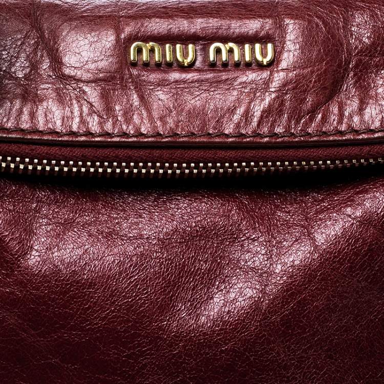 Pre Owned Miu Miu Red Vitello Lux Leather Bow Top Handle Bag