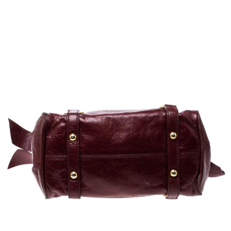 Pre Owned Miu Miu Red Vitello Lux Leather Bow Top Handle Bag