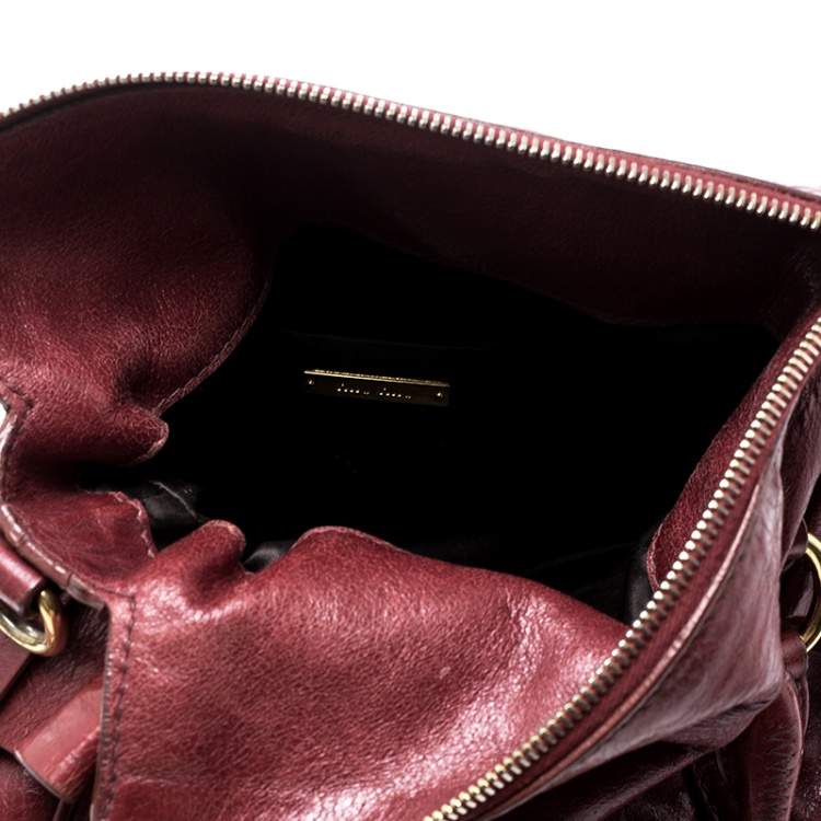 Pre Owned Miu Miu Red Vitello Lux Leather Bow Top Handle Bag