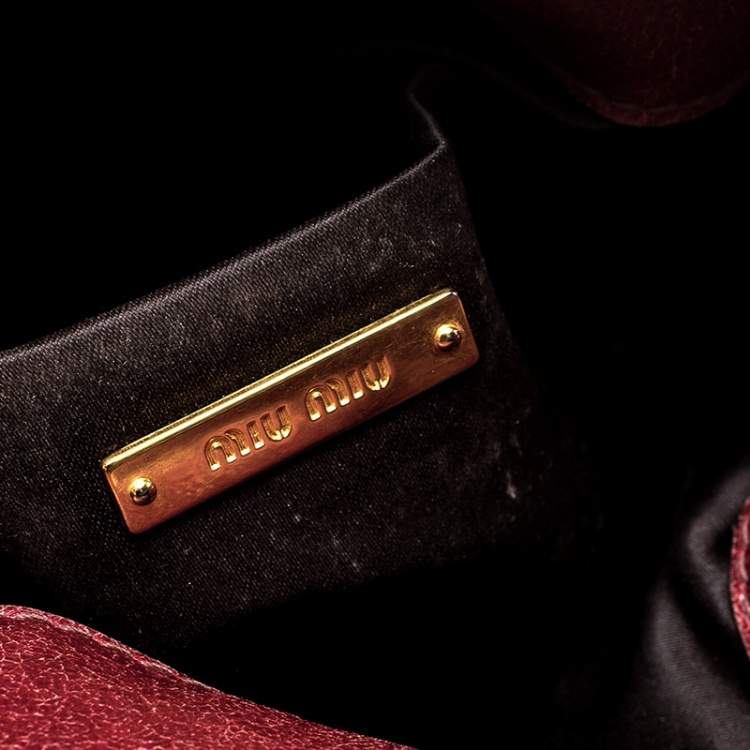 Pre Owned Miu Miu Red Vitello Lux Leather Bow Top Handle Bag