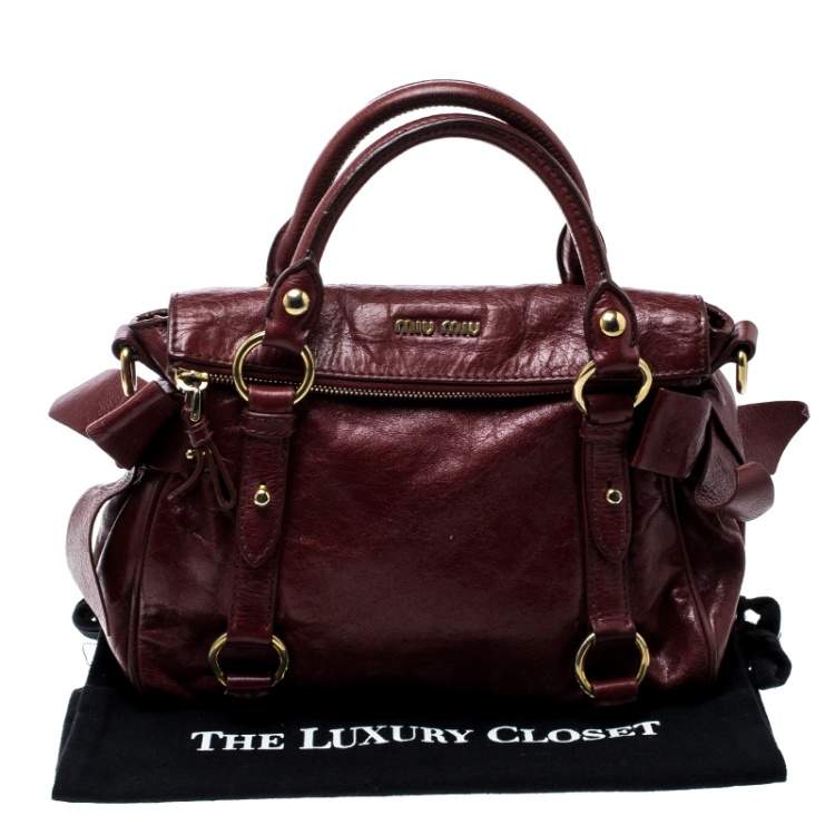 Pre Owned Miu Miu Red Vitello Lux Leather Bow Top Handle Bag