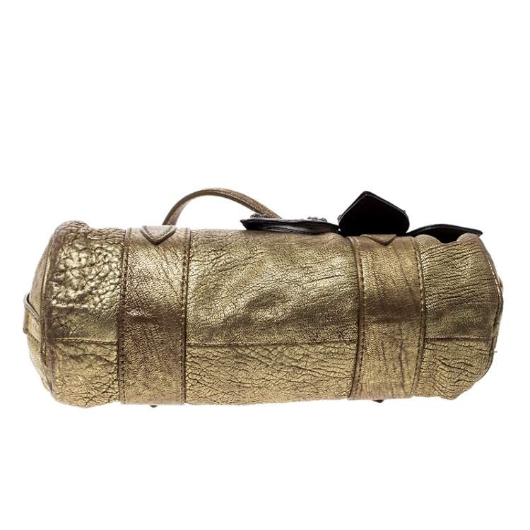 Pre Owned Miu Miu Gold Leather Shoulder Bag