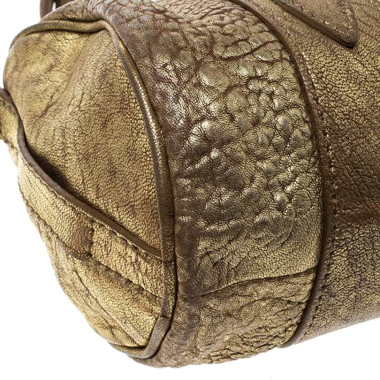 Pre Owned Miu Miu Gold Leather Shoulder Bag
