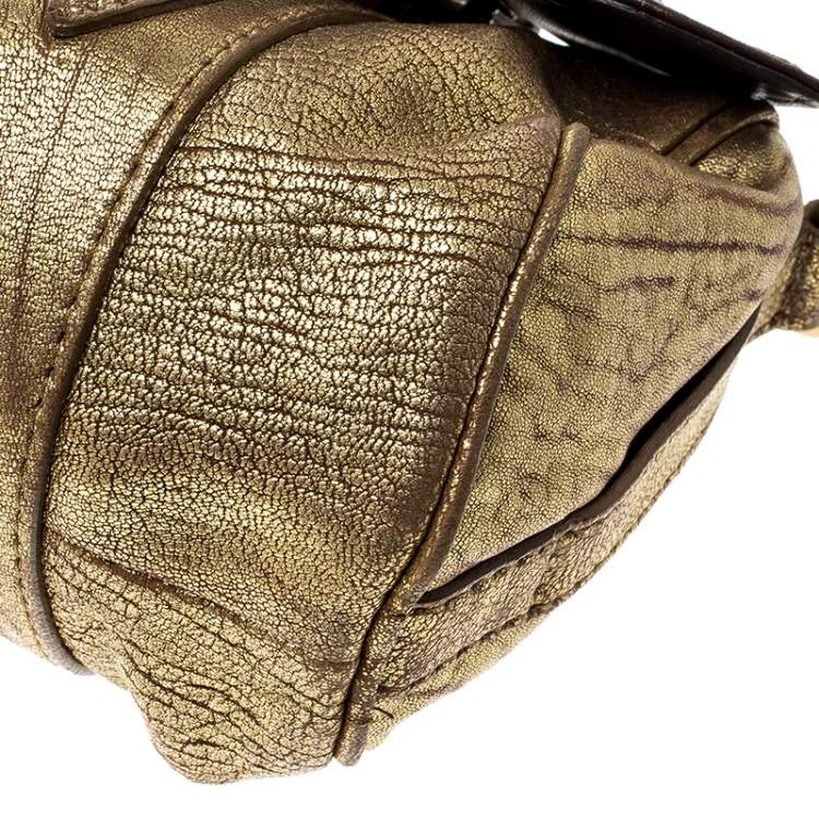 Pre Owned Miu Miu Gold Leather Shoulder Bag