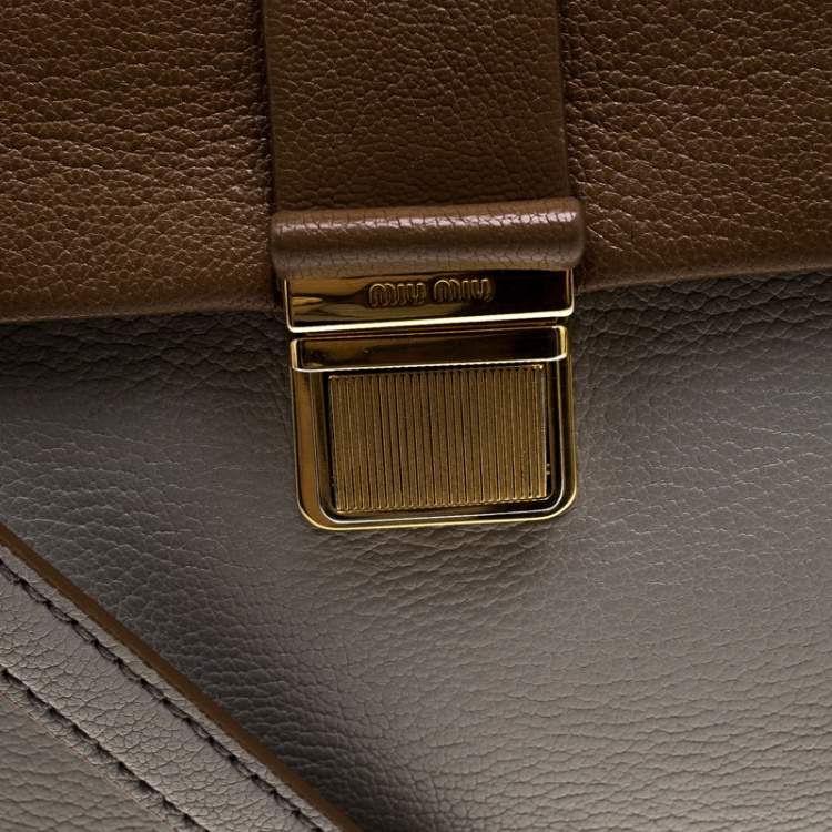 Pre Owned Miu Miu Grey/Brown Madras Leather Shoulder Bag