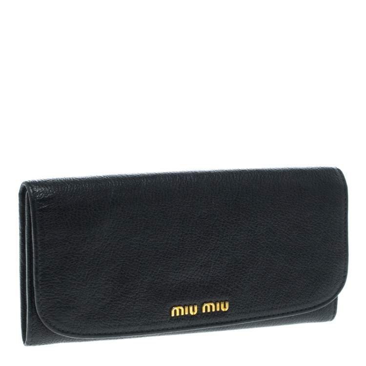Pre Owned Miu Miu Black Leather Continental Wallet